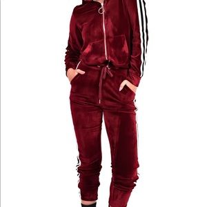 Maroon Burgundy Velvet Tracksuit